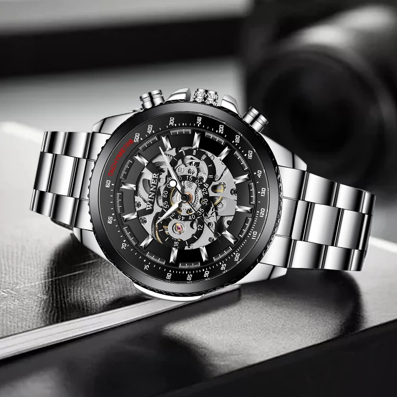 Топ бренд класса люкс победитель для мужчин s стимпанк Автоматический Скелет часы спортивный дизайн ободок часы для мужчин часы Montre Homme