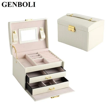 

Fashion Leather Three Layers Double Drawers Jewelry Packaging Holder Stand Rings Holder Jewelry Organizer Box Storage Cases