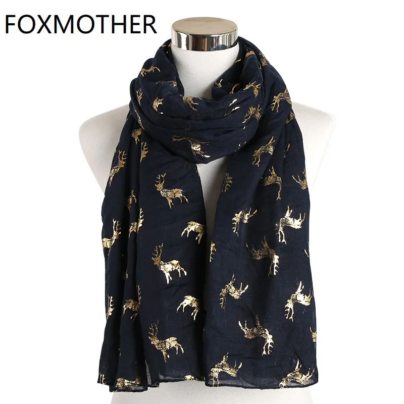 FOXMOTHER новый легкий темно синий Moose Stag Золотой фольга шарф блестящая Шаль