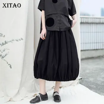 

XITAO Black Bud Pleated Skirt High Waist Women Clothes 2020 Summer New Fashion Elastic Waist Loose Slim Match All Skirt GCC3555