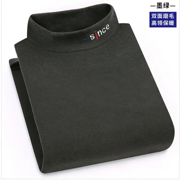 Dark green Hombres cólido y cómodo jersey de cuello alto mangas largas suéteres de punto de jersey suave flexible slim fit Jersey casual de - Цвет: Dark green