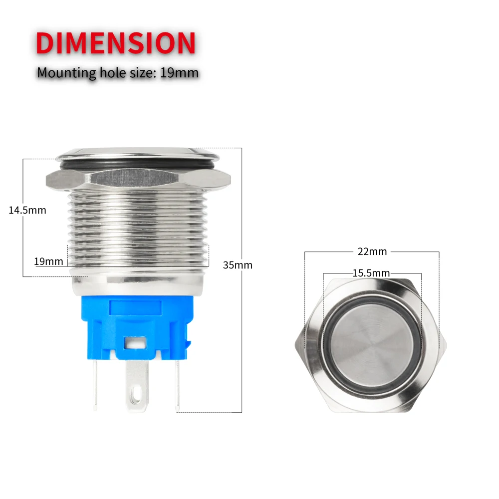 12MM 16MM 19MM 22MM Metal LED Push Button Switch 12V 24V 220V Light Waterproof Latching Momentary Power Pushbutton Illuminated