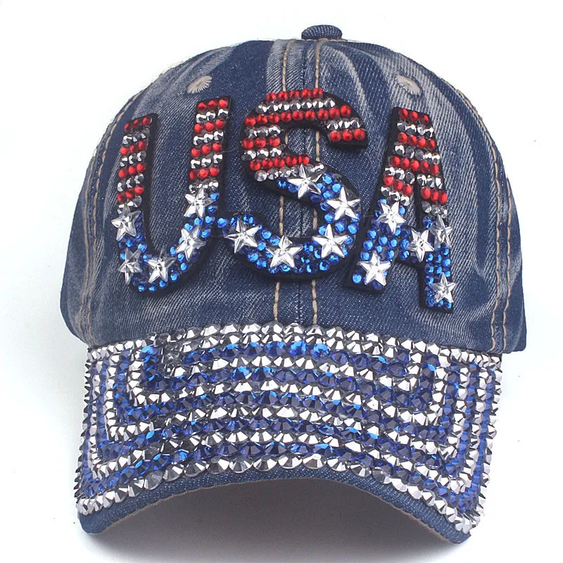 Xthree американский флаг США бейсболка для мужчин Snapback шляпа Женская буква из стразов бейсболка джинсовая Bone Trucker Gorras