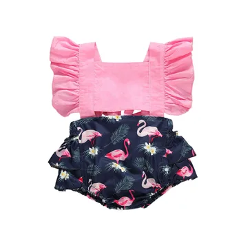 

Summer Baby Girl Bodysuit Sleeveless Jumpsuits Pineapple Flamingo Print Square Collar Bodysuits Newborn Clothing