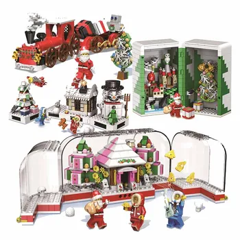 

2019 Crystal Box Santa Village Train Model Building Kits Blocks Bricks Kids Christmas Gifts Box