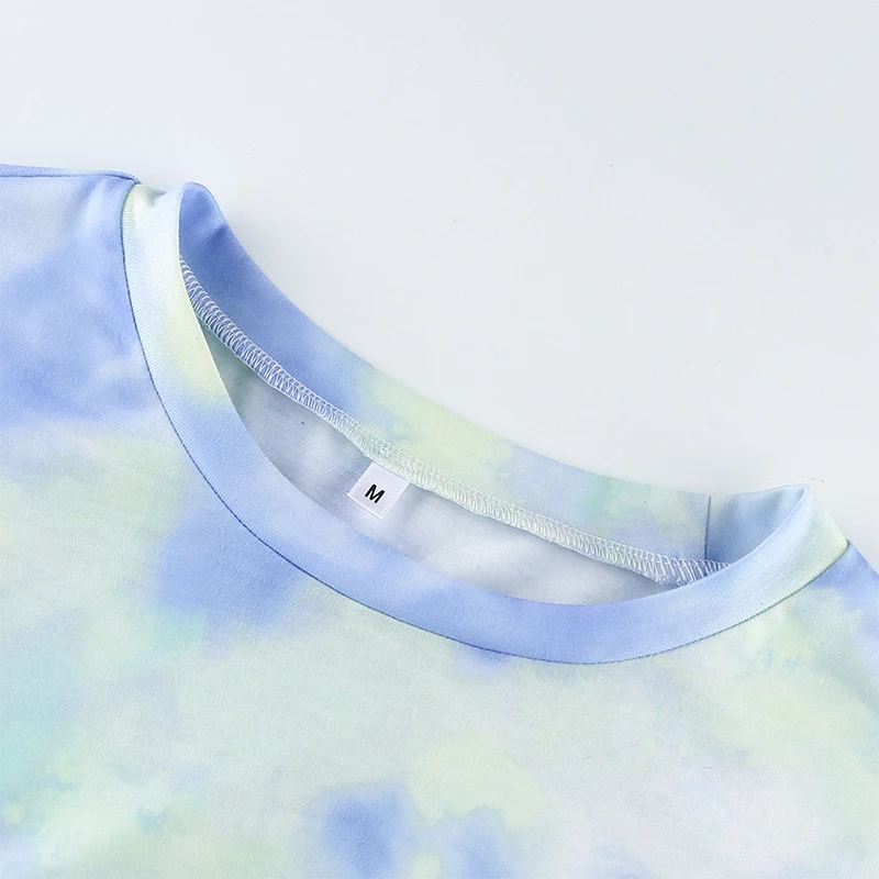 Tie Dye Oversized Long Shirts Women Short Sleeve Casual Tops Plus Size Summer Round Neck Fashion Female Tops T Shirt
