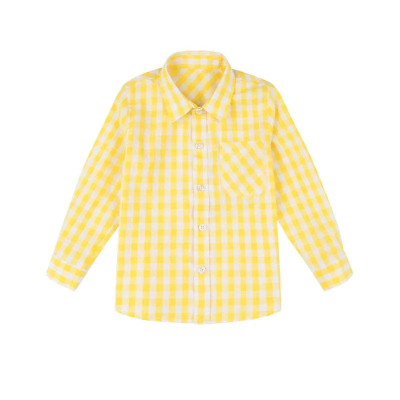 

Tk18722ot Boys' Clothes Bright Yellow Small Plaid Spring And Autumn Children Classic Fold-down Collar Long Sleeve Pure Cotton Sh