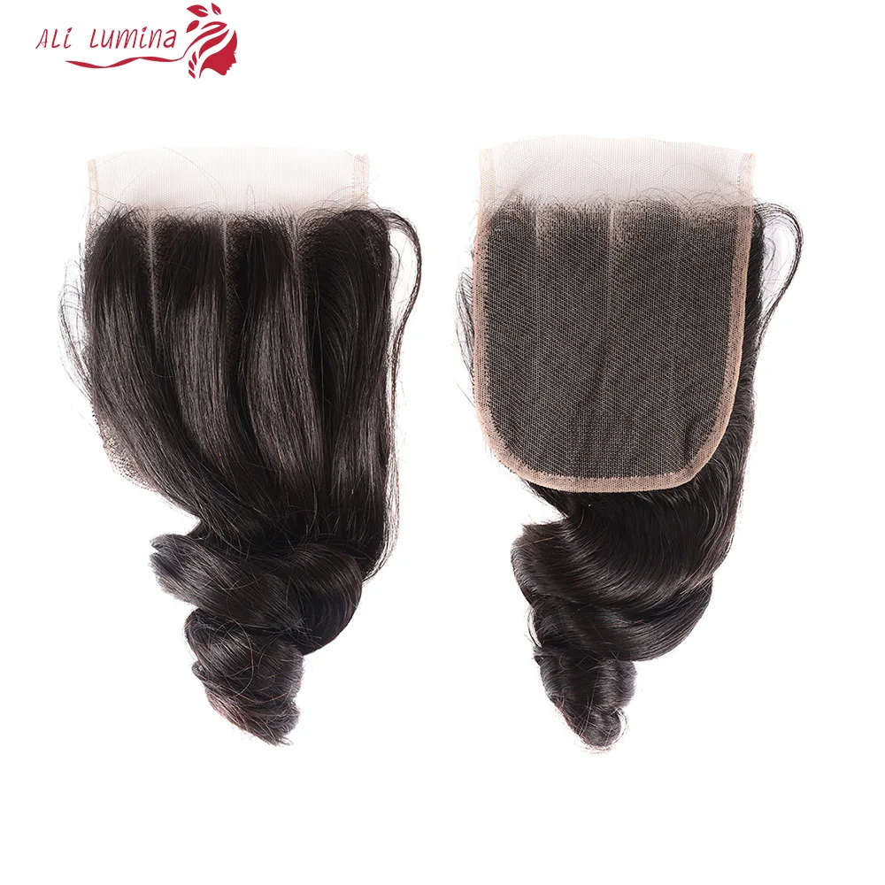 Али люмина свободная волна человеческих волос 4X4 кружева закрытие бразильский парик из волос Реми с прядь натуральных волос 8-22 дюймов