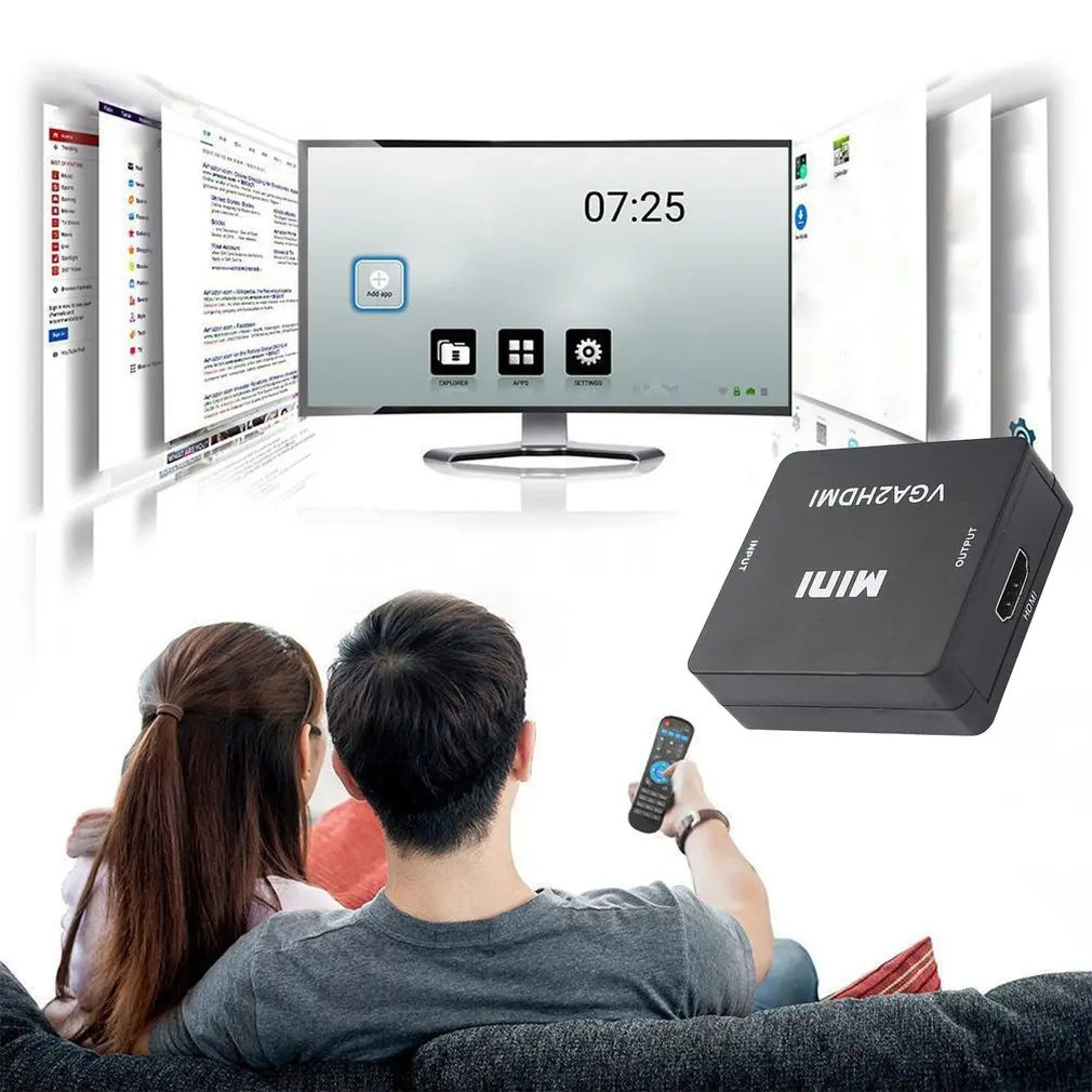 Мини HDMI в VGA конвертер адаптер HD1080P HDMI2VGA с аудио мощность для Xbox DVD PS3 конвертер проектора коробка