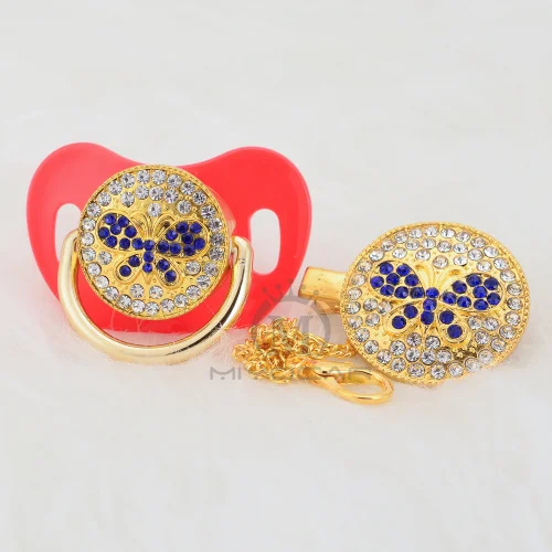 MIYOCAR Bling синяя бабочка соска и зажим набор соска держатель цепи bling бабочка соска уникальный дизайн ABBF-1 - Цвет: ABBF-5-1  6-18M