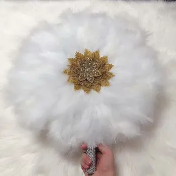 

Women HandFan Soft feather Fan for wedding party african nigerian hand Fan with stones
