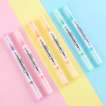 

6PCS/LOT Double-ended highlighters 6 Color pointed / oblique head Large capacity Bujo planner marker pens Paint brush