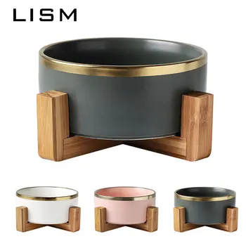 

Fashion Cat Dog Feeders Bowls Bamboo Tableware Ceramic High Grade Anti Skid Cat Food Water Dispenser Pet Supplies Accessories