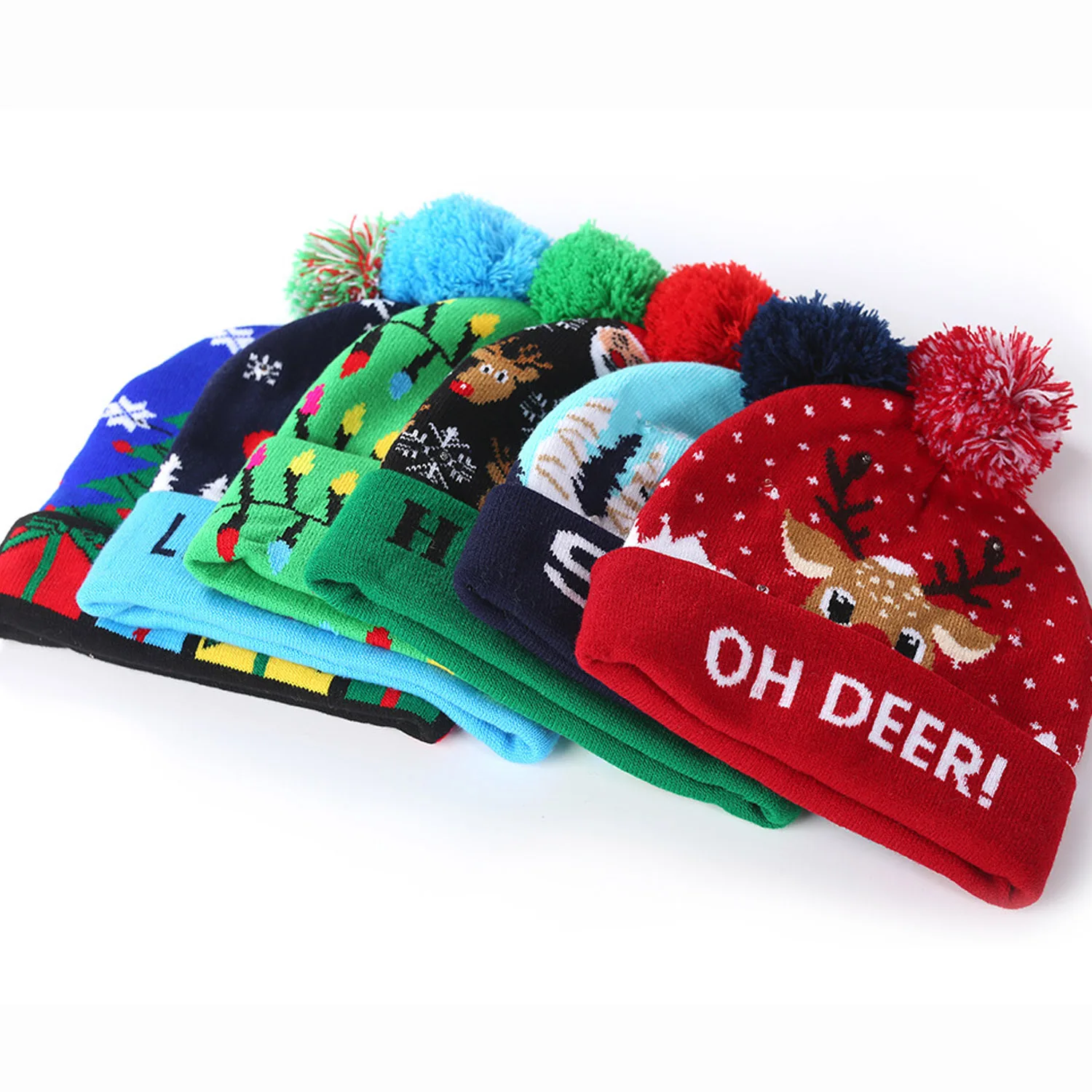Behogar Unisex LED Light-up Ugly Hat Beanie Knitted Cap with Colorful Lights for Kids Adults Winter Snow Xmas Party Supplies
