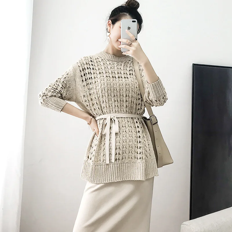 [LIVIVIO] Вязанный свитер с длинным рукавом и круглым вырезом и платье на бретелях, Женский комплект из двух предметов, Осенняя мода - Color: sweater