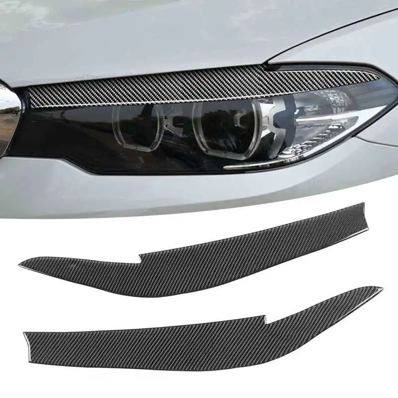 KIMISS Headlight Eyebrow Cover 2pcs Carbon Fiber Headlight Eyebrow Exterior Decoration Fit for 5 Series G30 G38 2017‑2020 