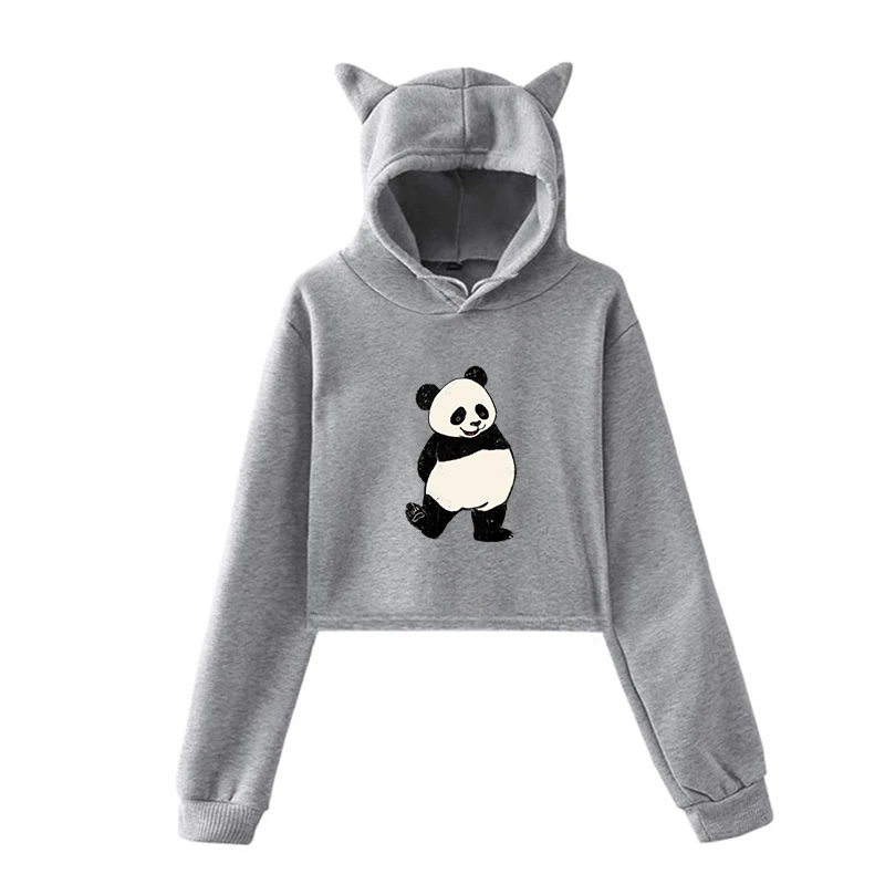 Забавная панда Kawaii толстовки Толстовка для женщин кроп Топы розовая одежда уличная одежда толстовки Одежда для девочек топы с длинными рукавами