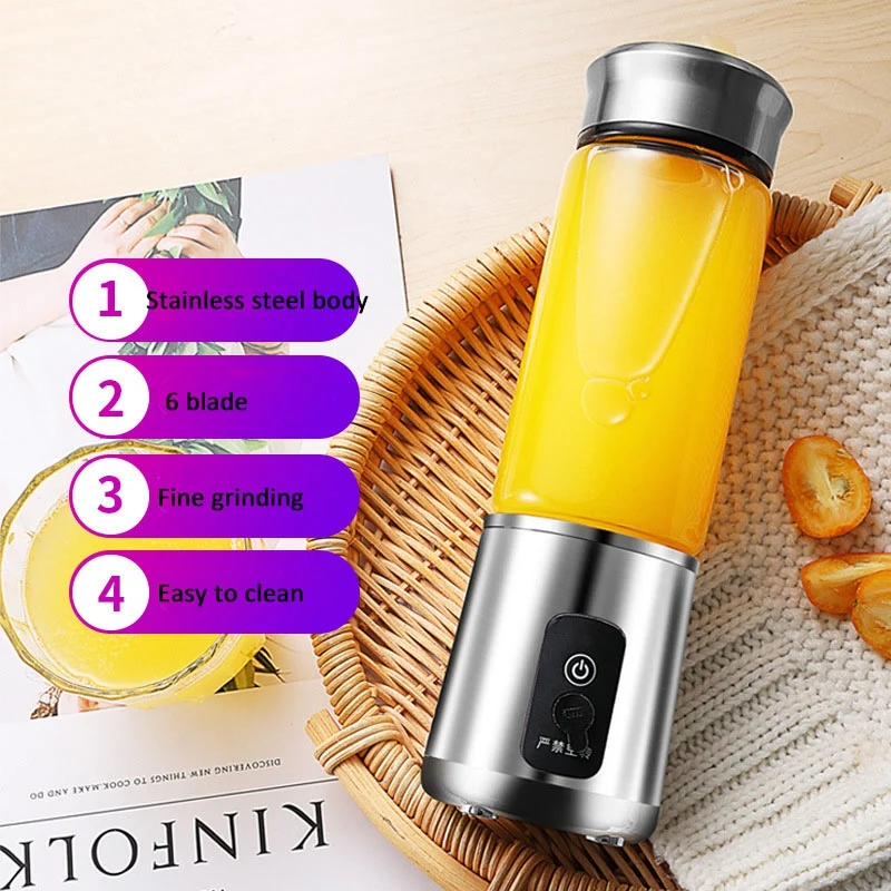 

380Ml Portable Juicer Multifunction Cut Mixer Usb Charging 6 Blades Blender Juice Cup Fruit Extractors Juice Maker