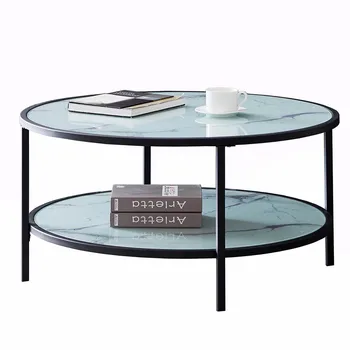 

Two Colors Glass Coffee Table with Large Storage Space Tea Table End Table For Office Round Magazine Table Living Room Furniture