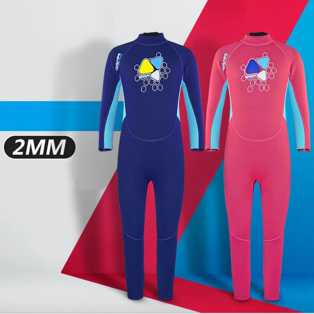 Kids Wetsuit Neoprene 2mm Long Sleeve One Piece UV Protection Swimsuit Fullbody Diving Suit for Surfing Snorkeling 