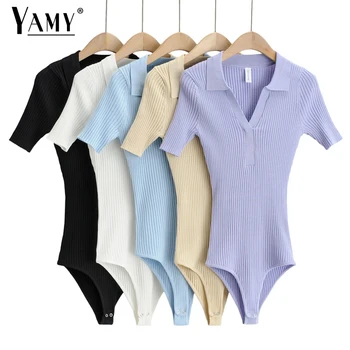 Womens summer clothing bodysuit women sexy bodycon bodysuits black short sleeve one piece outfit fashion bodysuits polo shirt