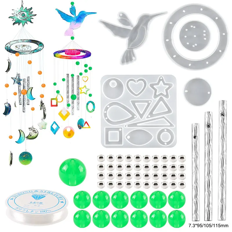 Wind Chimes Resin Molds Kit With Beads Epoxy Silicone Mold Metal Hanging Tube Rope Modeling Kit For DIY Wind-Bell Home Decors