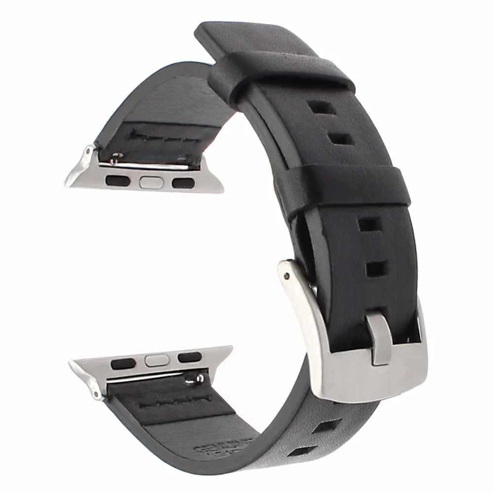 Black silver buckle 2 Цвет Лидер продаж кожаный ремешок для наручных часов Apple Watch, версии 4/3/2/1 Спортивный Браслет 42 44 мм 40, 38 мм, ремешок для наручных часов iwatch, 5 группа - Color: Black silver buckle