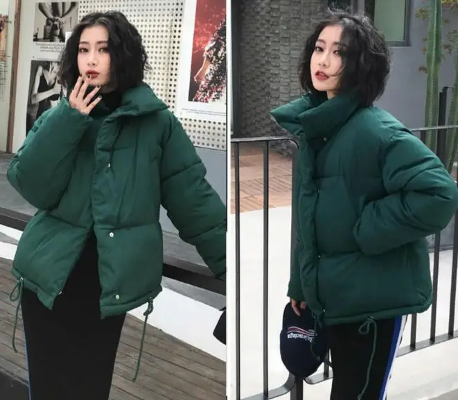 Зимние куртки для девочек, мягкое пушистое пальто, Chaqueta Mujer Invierno, Женская парка со стоячим воротником, Женская свободная негабаритная короткая парка - Цвет: Зеленый