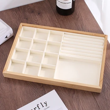 

Bamboo Wood Jewelry Display Jewellery Tray Ring Holder Necklaces Organizer Bracelets Showcase Pendants Box