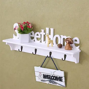 

Sweet Home Wall Mounted Rack Wall Door Hanger Hook Storage Rack for Coat Hat Clothes Key (White)