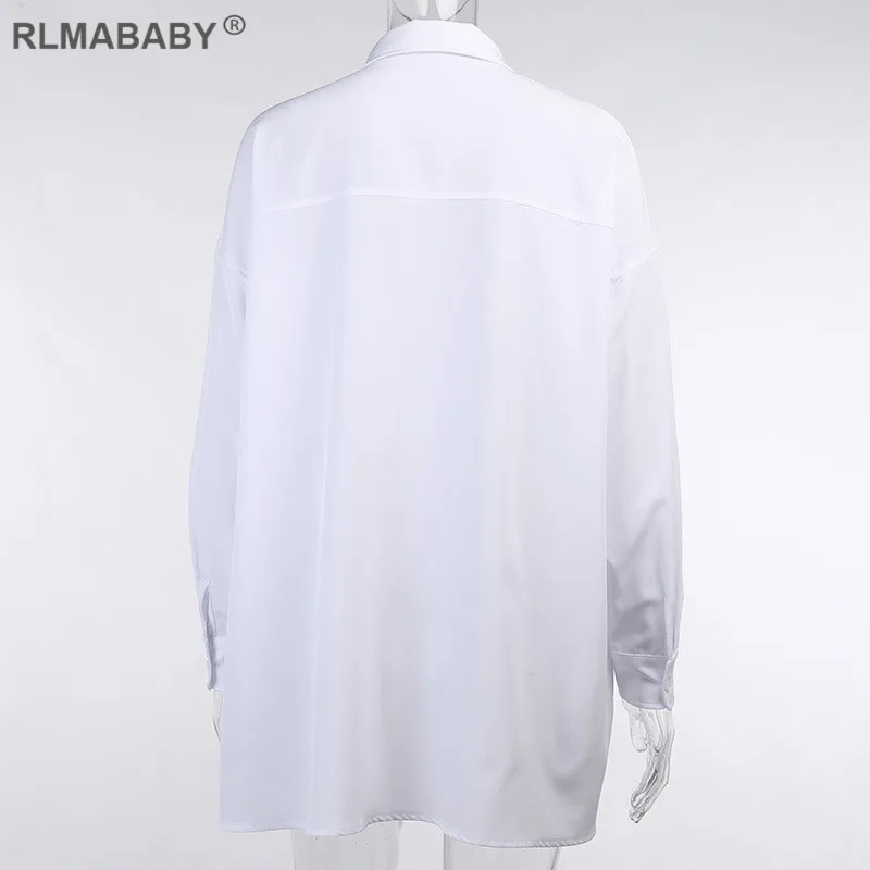 Boyfriends Loose Sexy White Blouse Shirts Elegant Turn-Down Collar Lantern Sleeve Oversize Women Blouse Casual Fashion Shirts