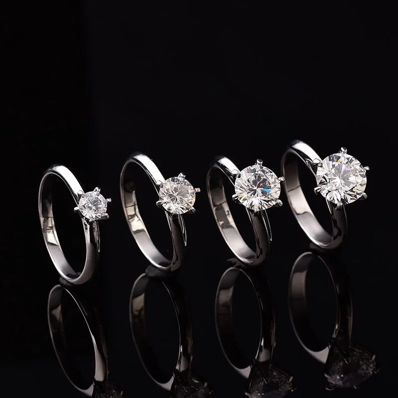Круглое серебряное кольцо из серебра S925 пробы, 1.00ct D VVS, роскошные кольца из серебра 925 пробы для женщин