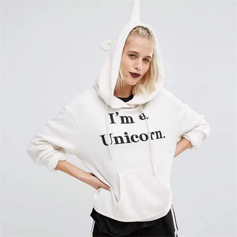 

Cute Spring Hoodies Unicorn Head Hoode Loose Sweatshirt Fashion Women's Coat Jumper Hooded Warm Top