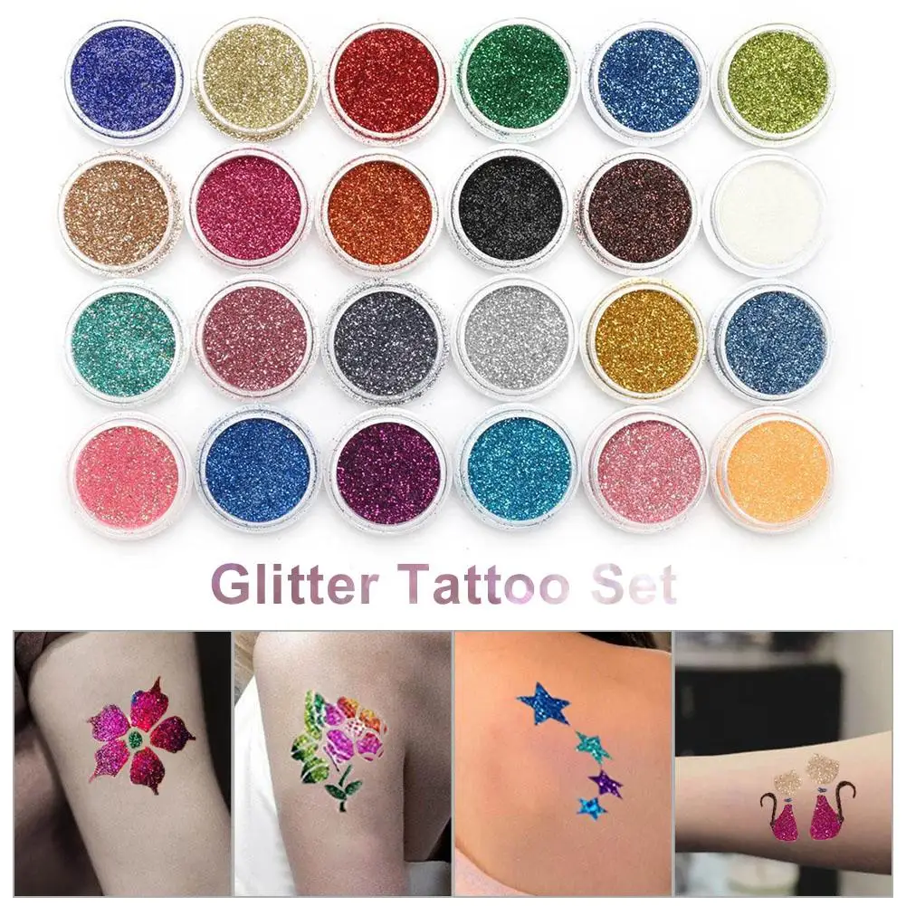 24Pcs Colors Set Flash Diamond Shimmer Glitter Powder For Temporary Tattoo Kids Face Body DIY Nail Painting Art Makeup Tool