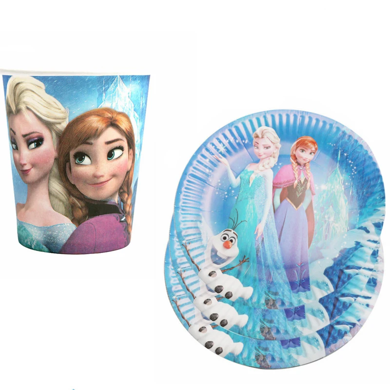 60pcs Disney Princess Series Belle Sofia Frozen Theme Paper Plates Cups Birthday Party Decor Baby Shower for 30 People Tableware - Цвет: Frozen