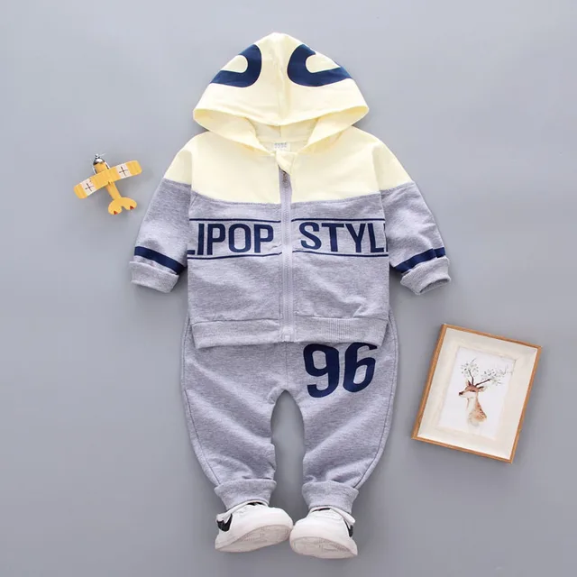 Fashion Spring Autumn Baby Girl Clothes Children Boys Casual Letter Jacket Pants 2Pcs/set Toddler Cotton Costume Kids Tracksuits XH 96 F Gray