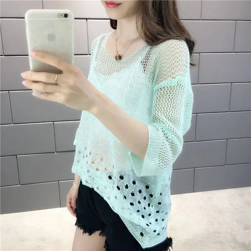 

80-230 Jin Sweater XXXXXL Single/Two-Piece Autumn and Summer New Knitted Blouse Top Women's
