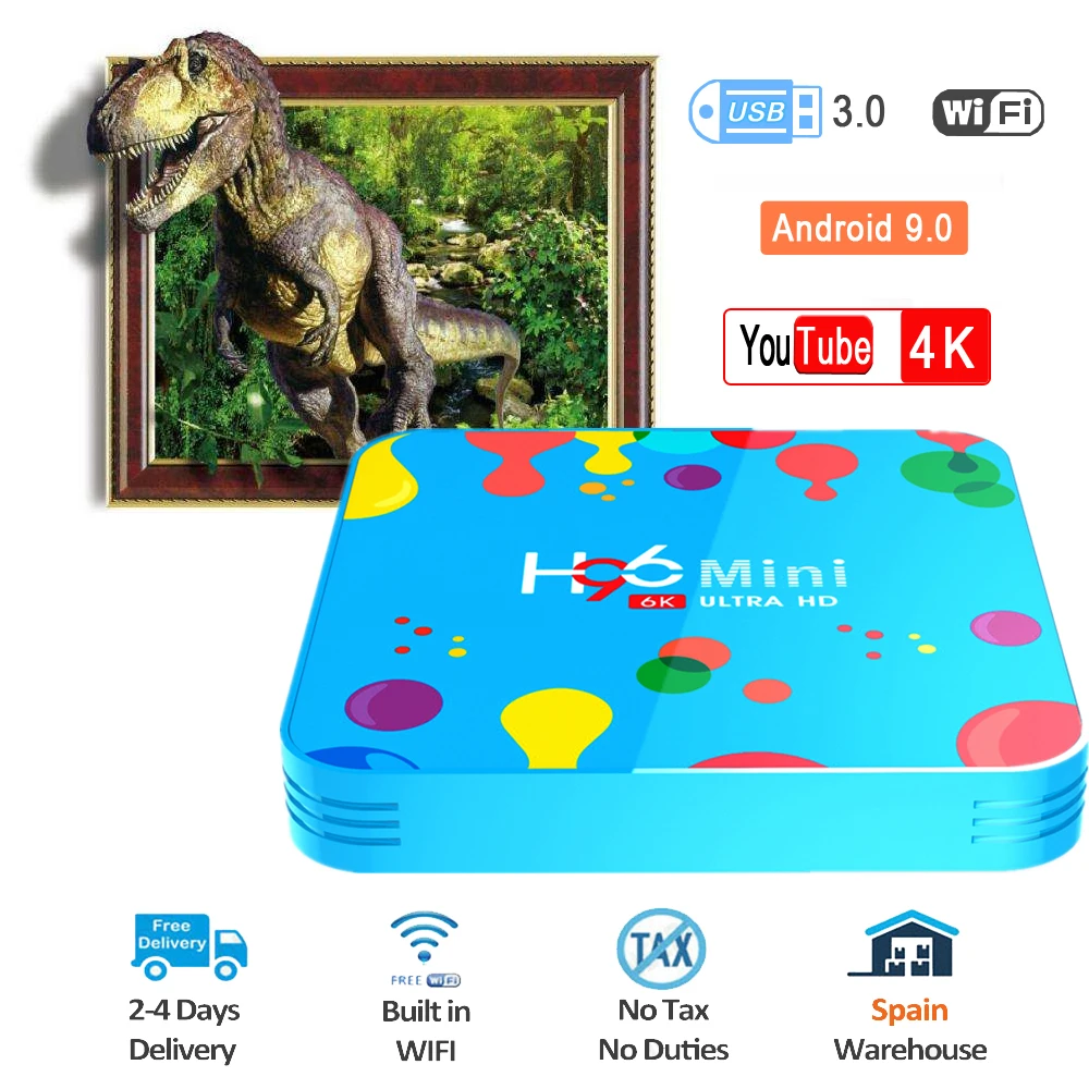 H96 Мини Android 9,0 телеприставка 4 Гб ram 128 ГБ rom tv box Allwinner H6 четырехъядерный 6K H.265 Wifi HD Google Speler медиаплеер
