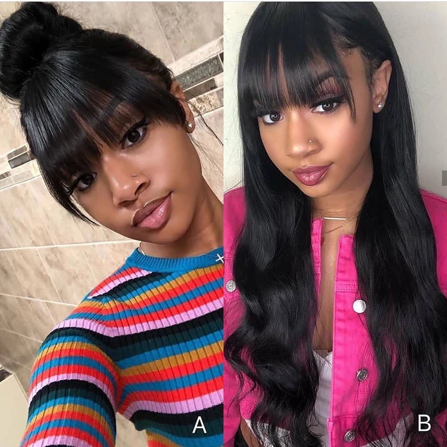 Натуральные волнистые человеческие волосы парики с челкой 180 плотность натуральные волнистые парики на кружеве отбеливатель узлы бразильские волосы remy парики