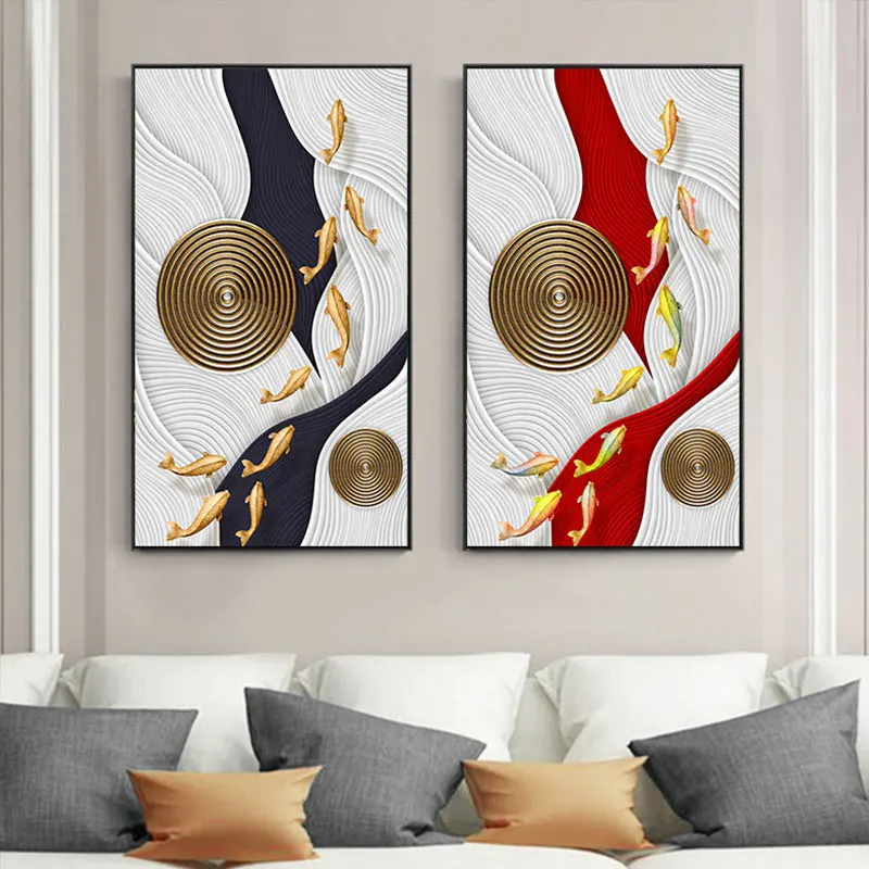 Nordic Style Modern Canvas Metal Fish Abstract Painting Home Picture Wall Art Prints Simple Modular Poster For Living Room Decor | Дом и сад