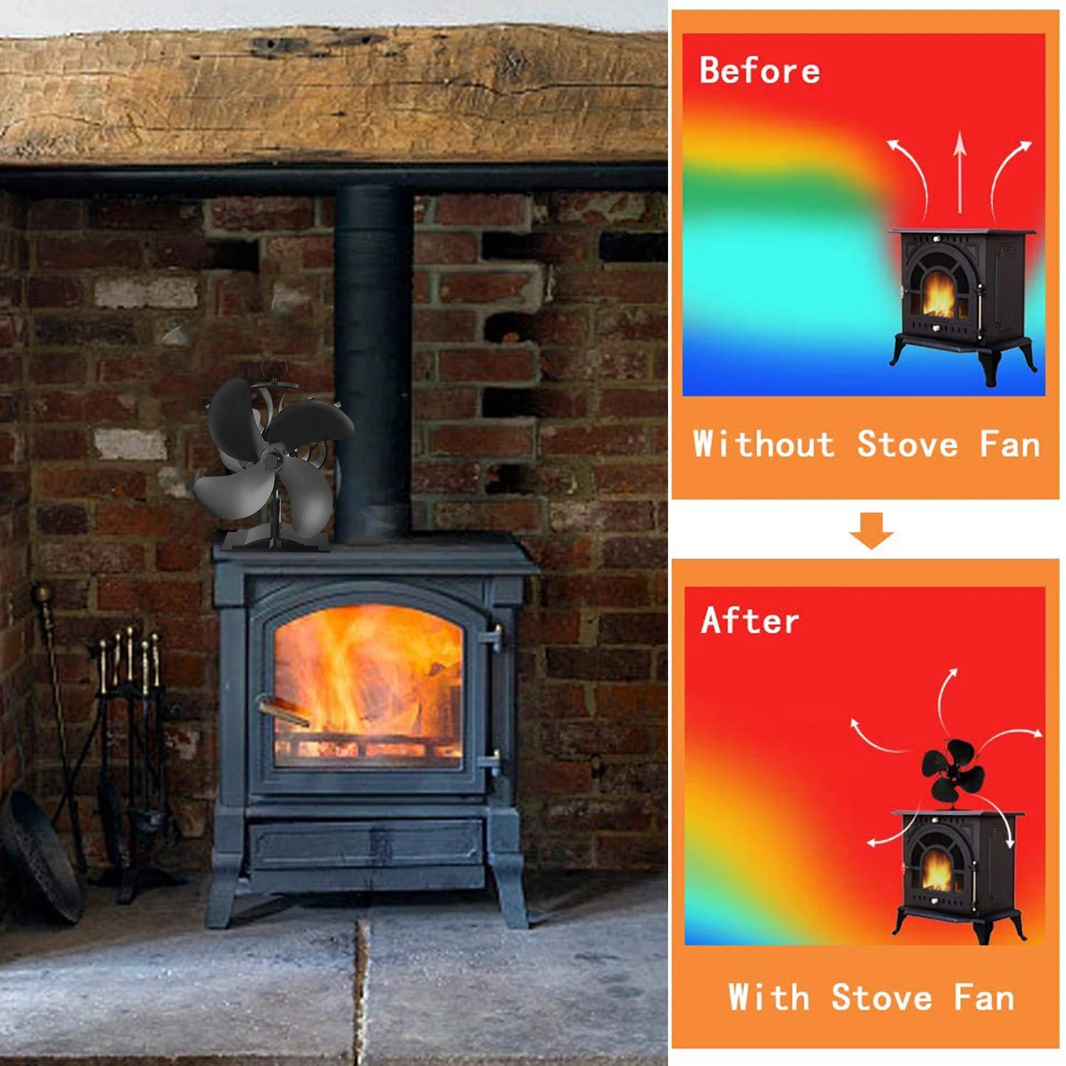 Черный камин 4 лопасти вентилятор для печи работающий от тепловой энергии бревен