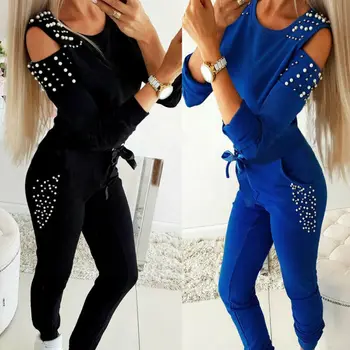 

Women's Jogger Running Tracksuit Sweatshirt Tops + Pants 2Pcs Sets Sport Wear US