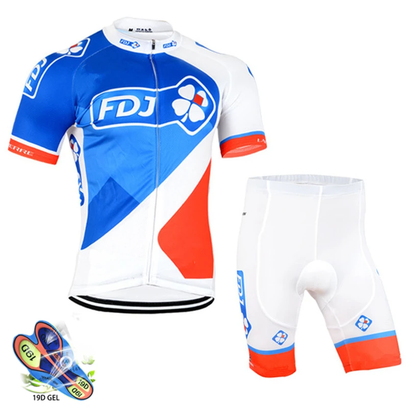 FDJ Велоспорт Джерси Набор Pro команда одежда для велоспорта Велоспорт нагрудник шорты Быстросохнущий Мужской трикотажный комплект для велоспорта Ropa Ciclismo - Цвет: Normal cycling set