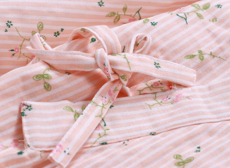Women Japanese Kimono Traditional Pure Cotton Bathrobe Night Dress Sweet Printing Thin Long Sleeve Cardigan Yukata Home Clothes
