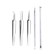 5 шт. удаления угрей изогнутый комплект пинцетов Comedone удаление акне набор инструментов для женщин дефект кожи лица Лечение Красота Уход
