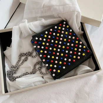 

Colored Rivets Flap Crossbody bag 2020 Fashion New High quality PU Leather Women's Designer Handbag Chain Shoulder Messenger Bag