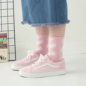 

New Fashion Women Street Skateboard Socks Cotton Letter Autumn Winter Casual Long Happy Ladies Socks Women 3pairs