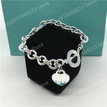 

Original teardrop blue enamel sterling silver bracelet; miniature label; birthday engagement day; 100% sterling silver