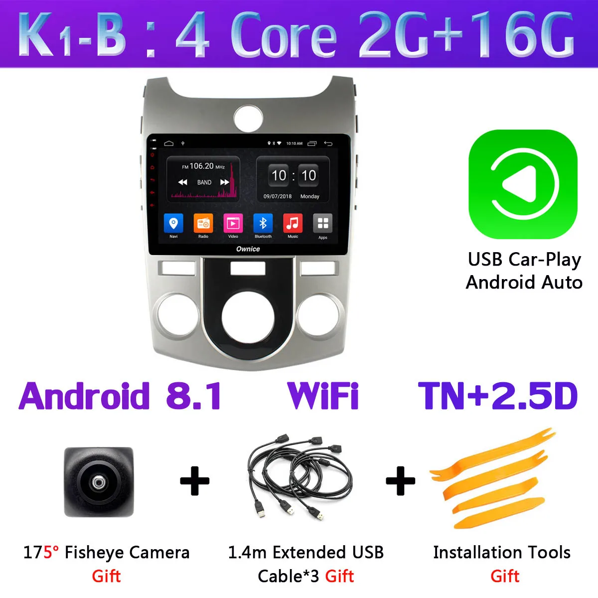 K1-B-CarPlay Камера на 360 °, 4G LTE, wifi, Android 9,0, 8 ядер, 4G+ 64G, DSP CarPlay, Автомобильный мультимедийный gps радио плеер для Kia Forte 2007- K3 Cerato - Цвет: K1-B-CarPlay