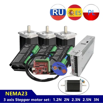 

Fast shipping!3Axis nema23 stepper motor set: DC motor1.2/2/2.2/2.5/3N with motor driver TB6600/DM542/DM556+MACH3 control board